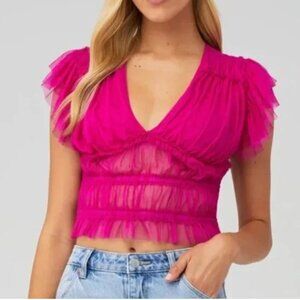 Free People Making Me Smile Ruched Mesh Top Size M NWOT